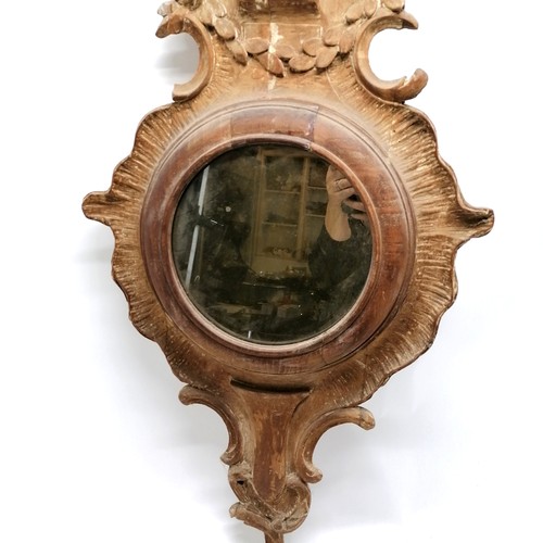 195 - Antique mahogany carved mirror ( was originally a barometer case) 115cm long x 48cm wide