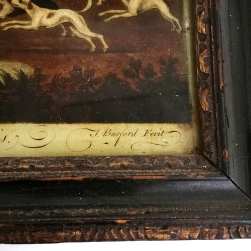 198 - Antique reverse painting on glass 'Going To Cover' James Seymour in original Hogarth frame 42cm x 32... 