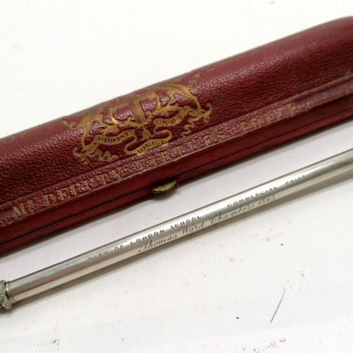 199 - Victorian unmarked silver dip pen with inscription 'City of London school (Mr Deputy Virtue's) Comme... 