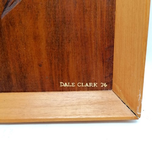 200 - Mid Century Dale Clark 74 framed wooden panel with carved detail of 'Corn' 77cm x 28cm