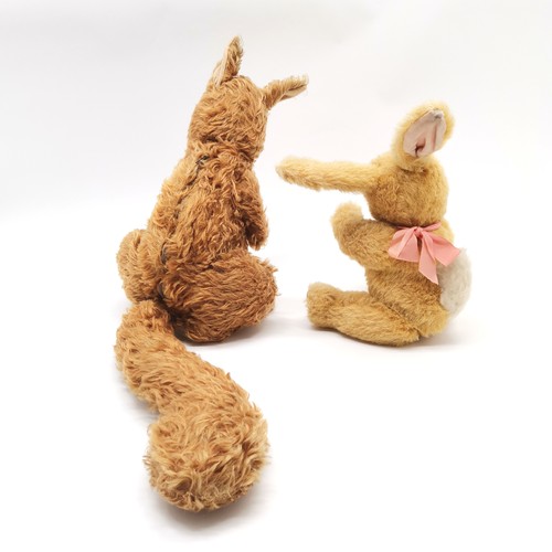 202 - Vintage novelty squirrel mohair pyjama case with original lightning zip - 39cm tall t/w jointed bunn... 