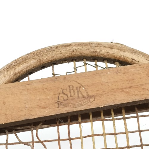 204 - 3 x vintage wooden tennis rackets inc Slazenger ~ 1 has signs of old worm