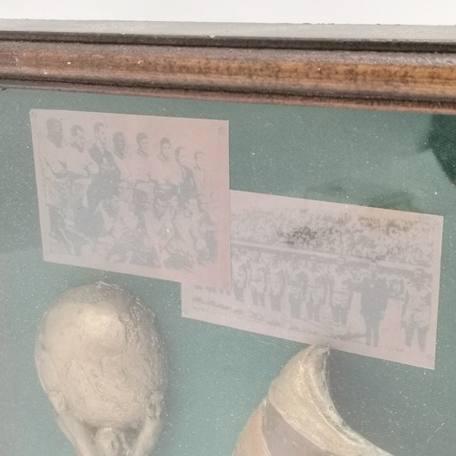 211 - Vintage cased history of soccer display (52cm x 28cm x 5.5cm) t/w vintage print (frame has some loss... 