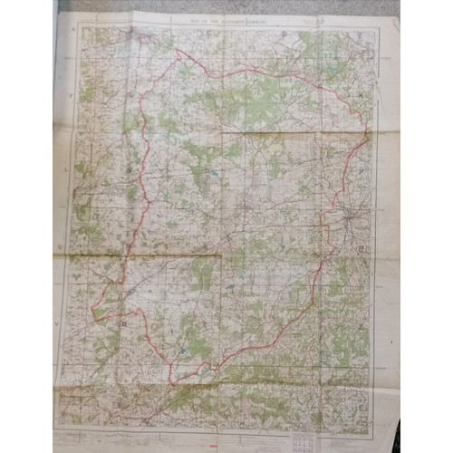 221 - Small suitcase with 5 maps inc Aldershot command, salisbury plain, 1925 manœuvre map, Hazebrouk & Sa... 