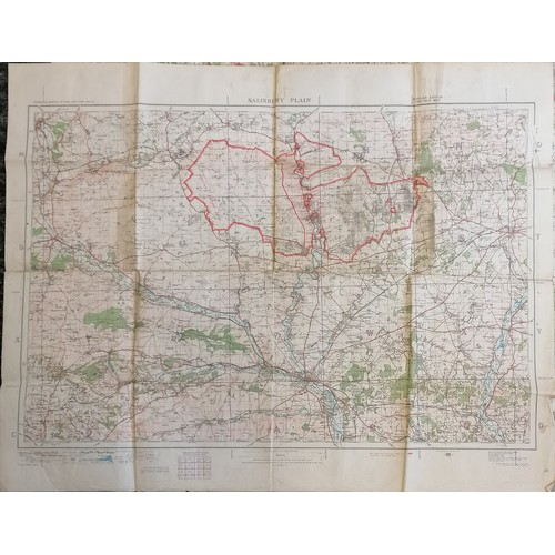 221 - Small suitcase with 5 maps inc Aldershot command, salisbury plain, 1925 manœuvre map, Hazebrouk & Sa... 