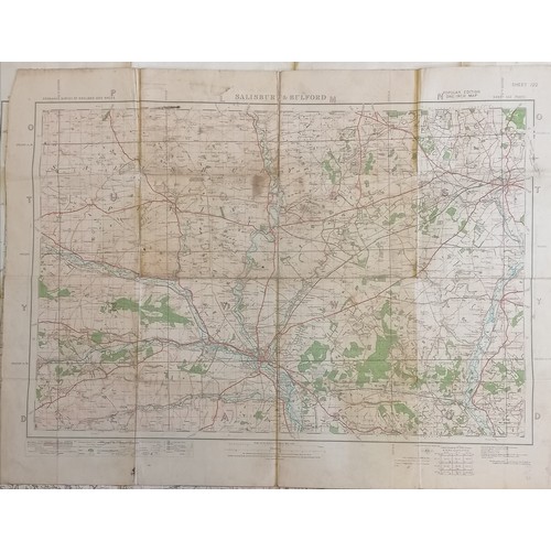 221 - Small suitcase with 5 maps inc Aldershot command, salisbury plain, 1925 manœuvre map, Hazebrouk & Sa... 