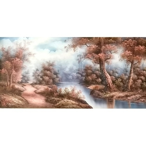 236 - 2 x original signed oil paintings on canvas of pastoral scenes - 58cm x 109cm