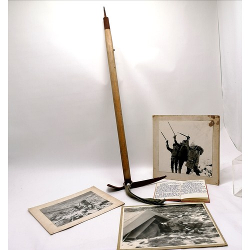 238 - Vintage mountaineering ice axe (90cm) t/w annotated travel diary / log & 4 photographs