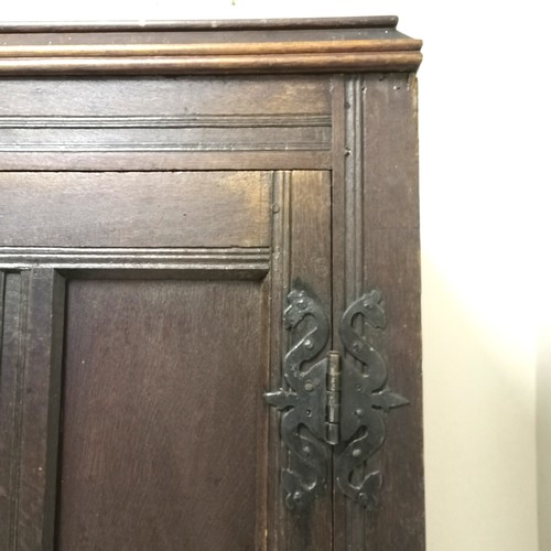 244 - Large antique oak 2 door cupboard with hanging pegs to the interior - 139cm x 58cm x 190cm