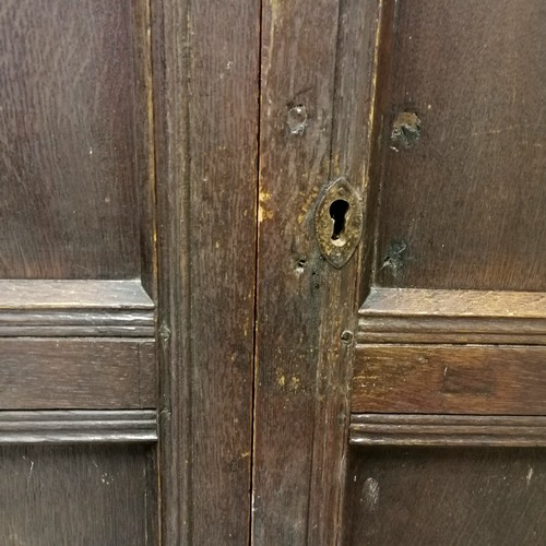 244 - Large antique oak 2 door cupboard with hanging pegs to the interior - 139cm x 58cm x 190cm