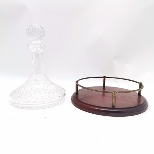 248 - Dresden hors d'oeuvres dish - 26cm across t/w ships style crystal decanter on mahogany brass gallery... 