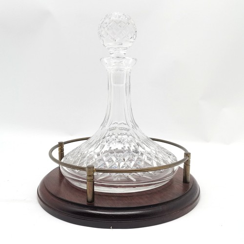 248 - Dresden hors d'oeuvres dish - 26cm across t/w ships style crystal decanter on mahogany brass gallery... 