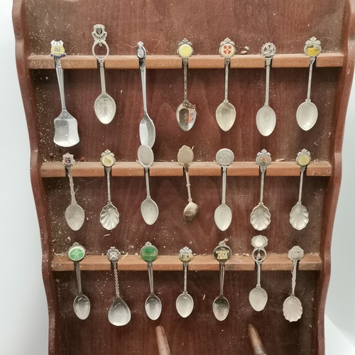 252 - Quantity of collectors spoons mostly boxed T/W wooden racks largest 70cm high x 41cm x 13cm deep