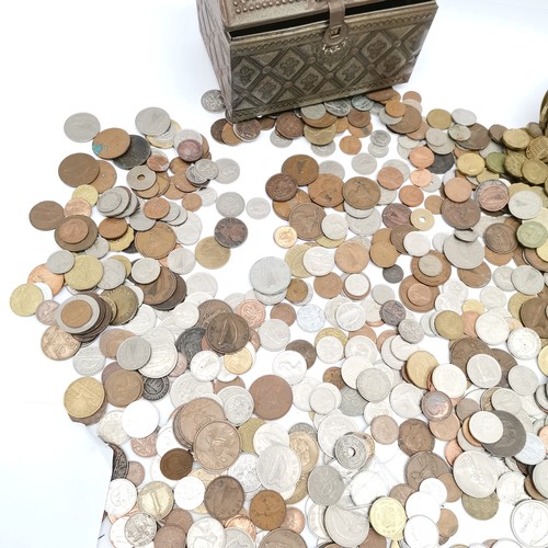 253 - Celebrations tub of mostly GB coins inc 3d's t/w chest & tin of 3d's ~ approx total weight 14.25kg