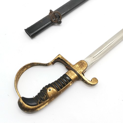 264 - Prussian military sword with brass hilt in original black japanned scabbard with solingen marked bla... 