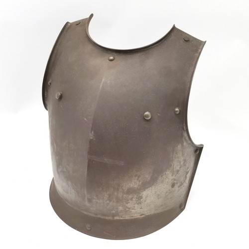 266 - Antique steel copy of soldiers breastplate & helmet (30cm x 28cm)