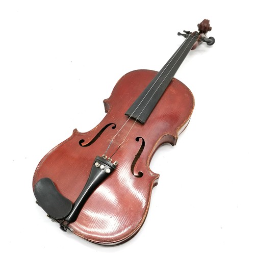 267 - Antique violin in case with Nach vuillaume bow with abalone set frog - violin 60cm & a/f