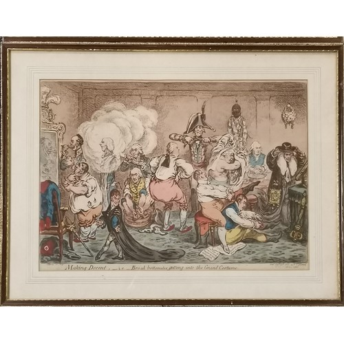 275 - James Gillray (1756-1815) 3 x framed antique caricature engravings inc 'a smoking club' - frames 34c... 