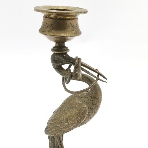 284 - Antique cast iron desk bell t/w stork & snake detail candlestick (20cm high) & bronze cast classical... 