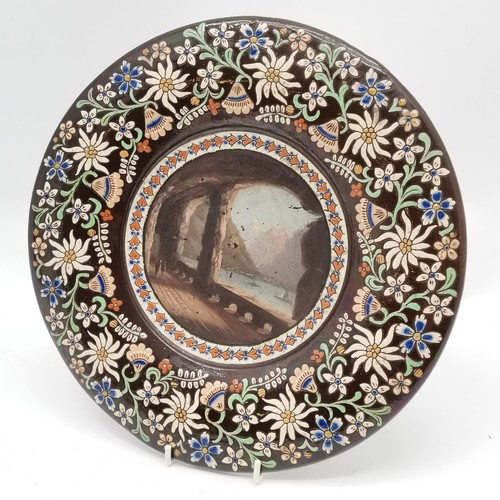 293 - Antique continental hand painted charger with mountain scene (30cm diameter) t/w novelty salts / pep... 