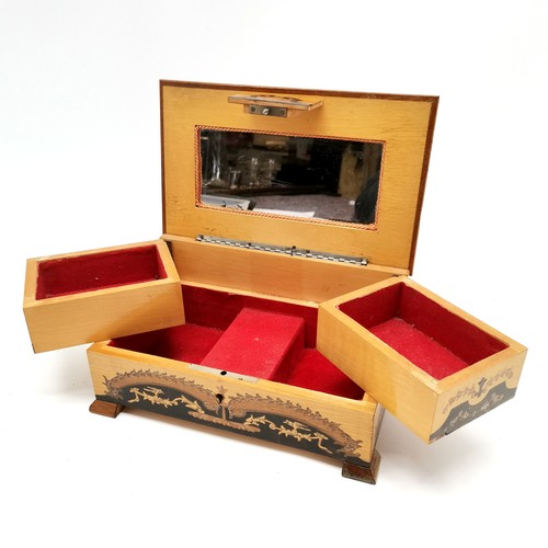 296 - Vintage sorrento musical wooden jewellery box (23.5cm x 14.5cm x 11cm high) t/w hand carved wooden m... 