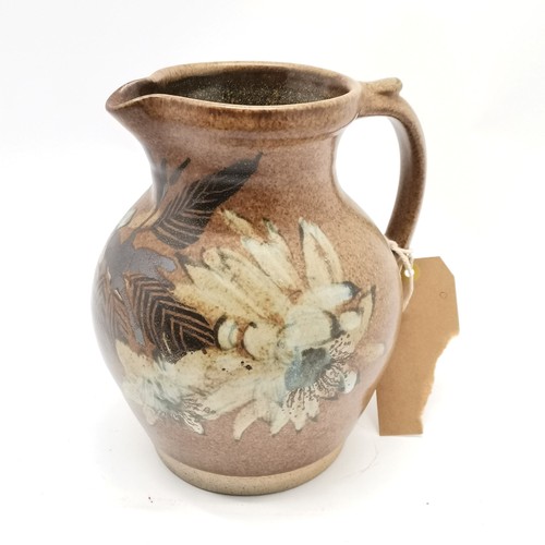 306 - David Eeles art pottery jug with floral decoration (25cm high) t/w art pottery bowl with M impressed... 