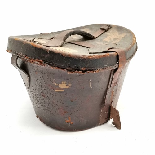 322 - Antique Scott & Co top hat in original tan leather carry hatbox with old labels ~ in used condition ... 