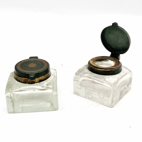 325 - Antique ebonised stationery office ink stand with 2 original SO Marked inkwells - 23cm x 16cm x 7.5c... 