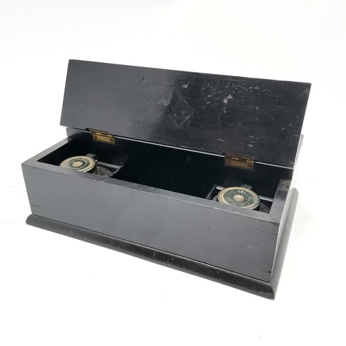 325 - Antique ebonised stationery office ink stand with 2 original SO Marked inkwells - 23cm x 16cm x 7.5c... 