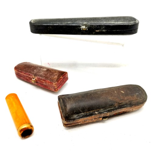 331 - 4 x antique gold mounted amber cigar / cheroot holders - 3 in orignal cases ~ the uncased has unmark... 