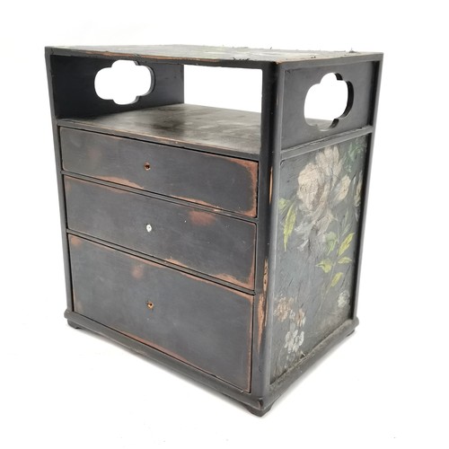 343 - Antique Oriental 3 drawer table cabinet with 2 carry handles to top - 32cm high x 28.5cm x 20cm deep... 