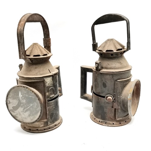 347 - 2 x antique railway signal lanterns - Indian? - 38cm highand both a/f