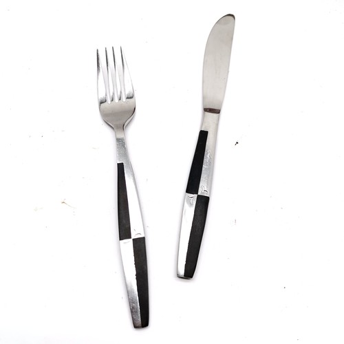 357 - Sone vintage stainless steel canteen of cutlery with ebony detail in original fitted case - 50cm x 3... 