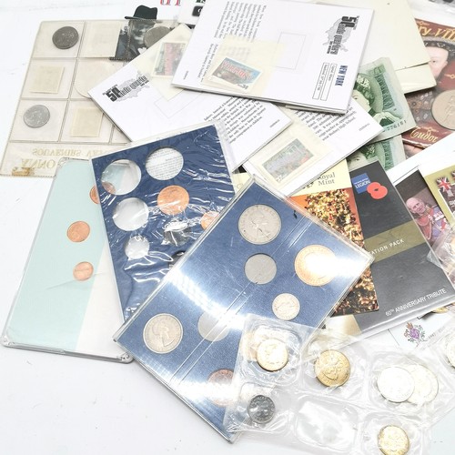 358 - Box with qty of coin covers, silver Apollo Soyuz medallion, Barack Obama $1, odd coins etc