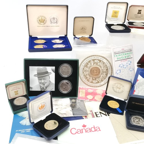 361 - Qty of cased sets, proof coins, medallions inc Tower of London bronze medallion in silver mount, Isl... 