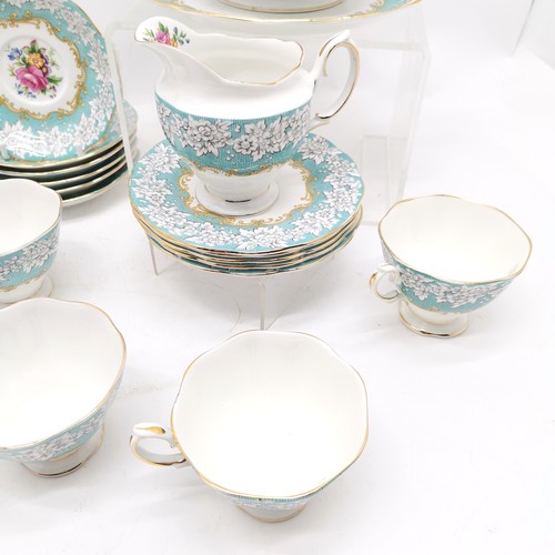 368 - Royal Albert enchantment pattern 6 place setting teaset with sandwich plate (26.5cm across), cream j... 