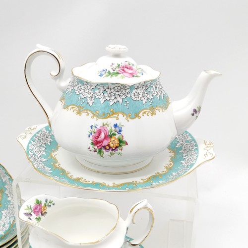 368 - Royal Albert enchantment pattern 6 place setting teaset with sandwich plate (26.5cm across), cream j... 