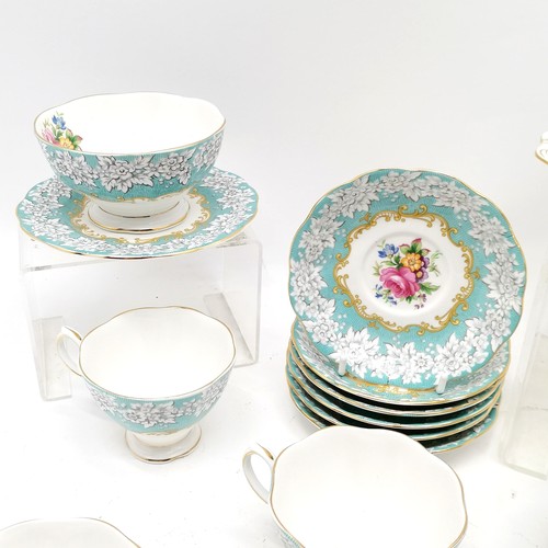 368 - Royal Albert enchantment pattern 6 place setting teaset with sandwich plate (26.5cm across), cream j... 