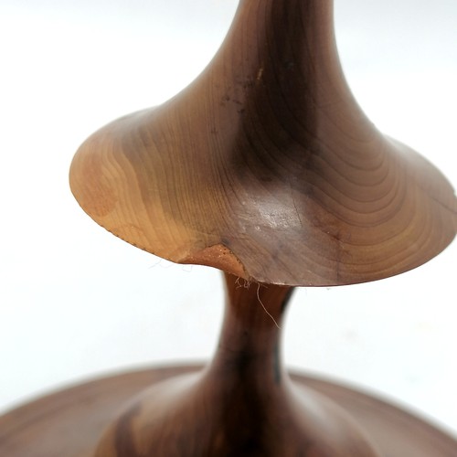 376 - Intricate turned large yew wood goblet (73cm high & has chip on stem) t/w yew wood tazza (19cm diame... 