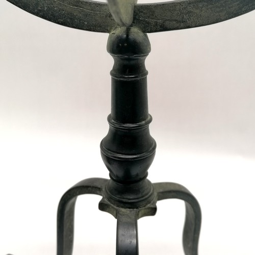 377 - Antique bronze Georgian globe stand terminating on 3 legs - diameter 21.8cm (18.5cm internal) x 37.5... 