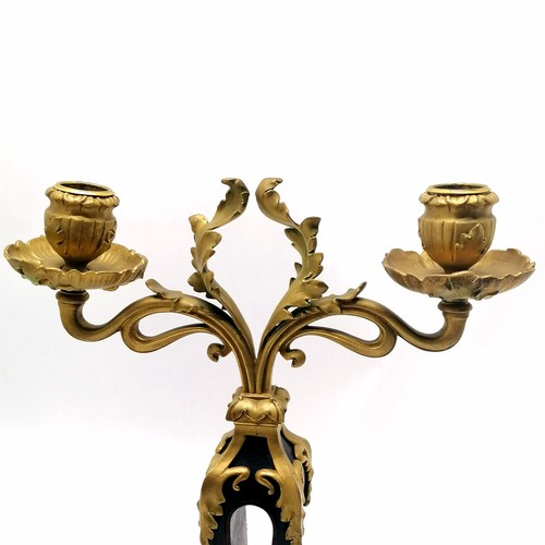 380 - Continental pair of ormolu & carved mahogany candelabrum - 33cm high x 25cm across ~ 1 slightly aske... 