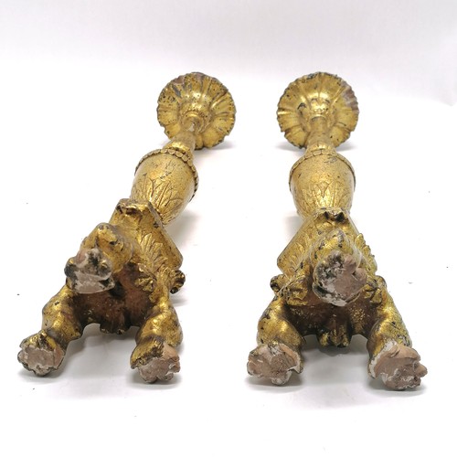 382 - Antique (c.18th century) pair of giltwood Italian candlesticks with acanthus leaf detail with origin... 