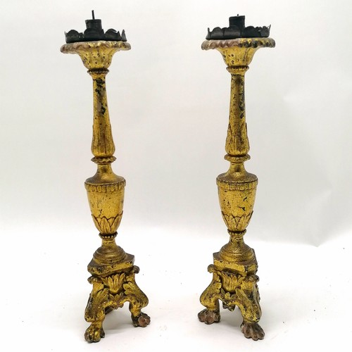 382 - Antique (c.18th century) pair of giltwood Italian candlesticks with acanthus leaf detail with origin... 