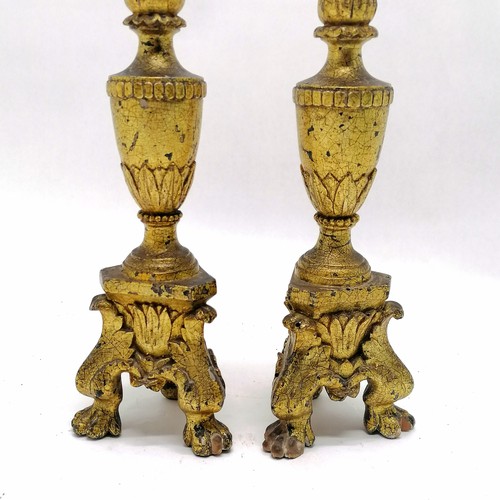 382 - Antique (c.18th century) pair of giltwood Italian candlesticks with acanthus leaf detail with origin... 