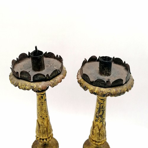 382 - Antique (c.18th century) pair of giltwood Italian candlesticks with acanthus leaf detail with origin... 