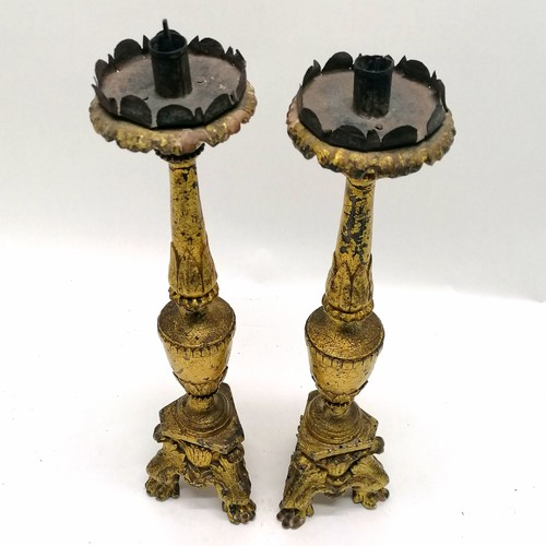 382 - Antique (c.18th century) pair of giltwood Italian candlesticks with acanthus leaf detail with origin... 