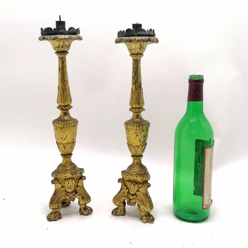 382 - Antique (c.18th century) pair of giltwood Italian candlesticks with acanthus leaf detail with origin... 