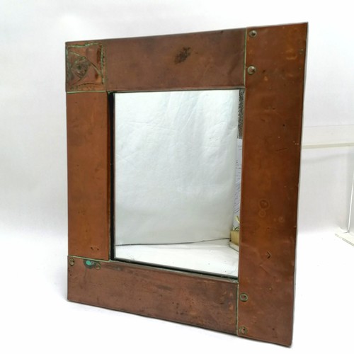 394 - Antique Arts & Crafts copper clad Knox style mirror - 29cm x 33.5cm