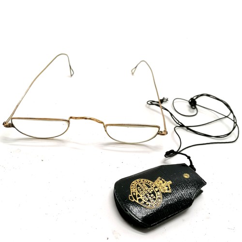 402 - 1/10 10ct gold spectacles t/w Carpenter & Westley folding pince-nez in original leather case