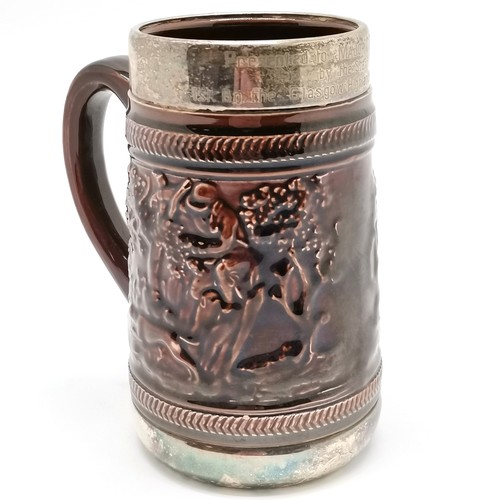 406 - Glasgow Highlanders presentation tankard presented to Major G D Welman - 14cm high with no obvious d... 